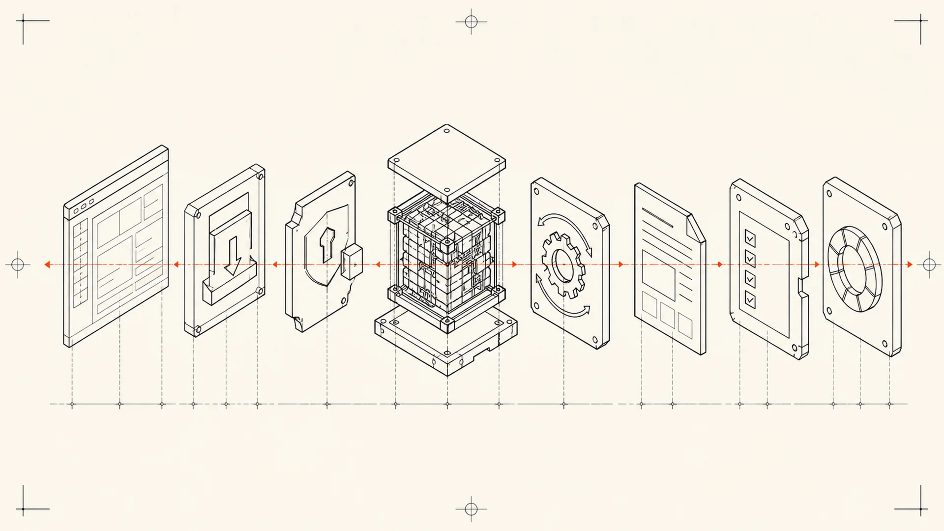 An exploded technical drawing separating source-code rights from the product services assembled around them